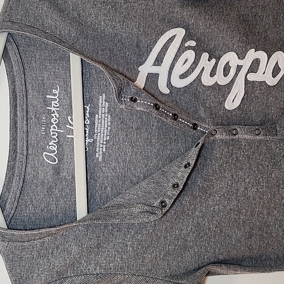 Aeropostale Y2K Henly Charcoal Tee with Logo Sz Large - Picture 6 of 16